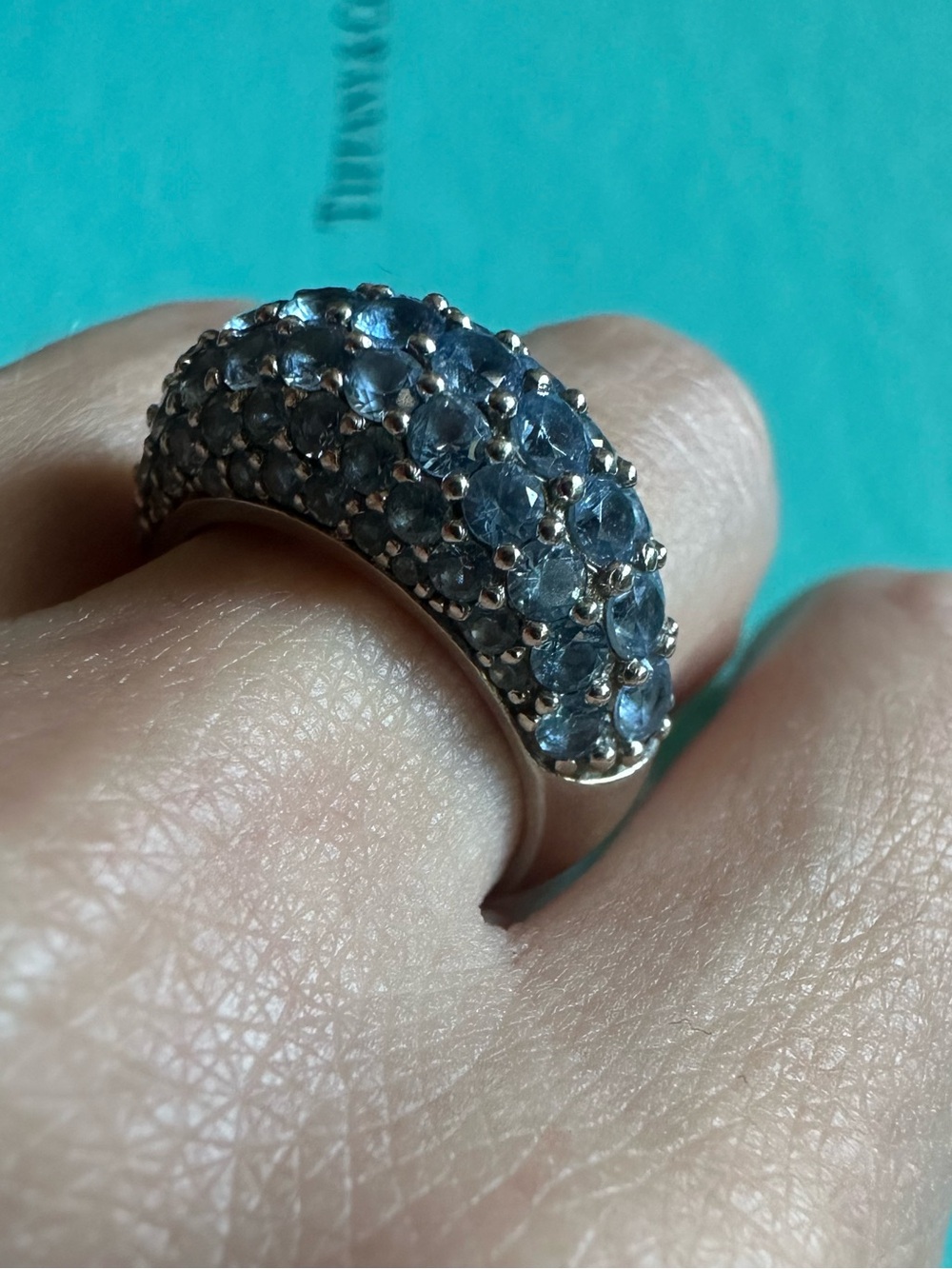 Vintage Sterling Blue Topaz CZ Rhinestone Dome Ring Size 6